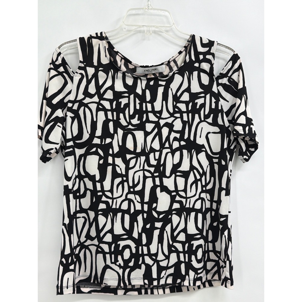 Jones Studio Separates Women Medium Cold Shoulder Abstract Print‎ Blouse